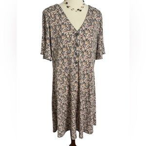 LC Lauren Conrad Floral Midi Dress in Purple, Pink, Cream, Green Sz XXL